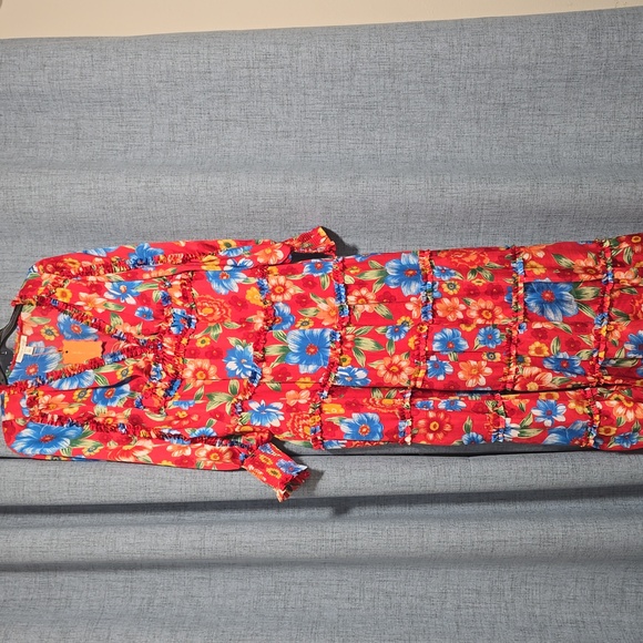 chelsea and violet maxi dress Chelsea & Violet Dress Medium Floral Sheer Overlay Maxi Whimsigoth 90s Grunge